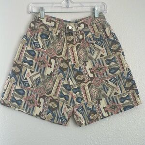 Vintage 90s style woman’s pink and blue Aztec shorts